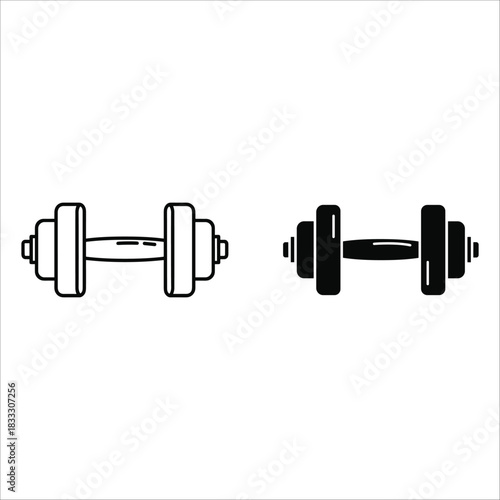 Dumbbell Icon Set Outline and Solid weight exercise
