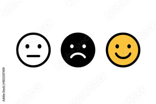 Customer satisfaction rating faces showing happy, sad, and neutral facial expressions for feedback