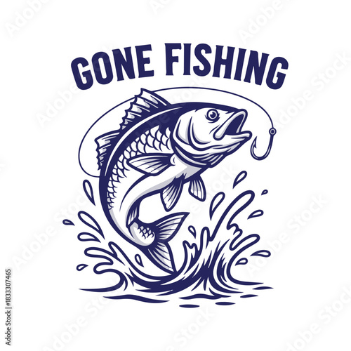 Vintage Fishing Hook with Fish engraving outline vector art illustration design, Fishing time tshirt design, hand drawn, Gone Fishing art fish design	