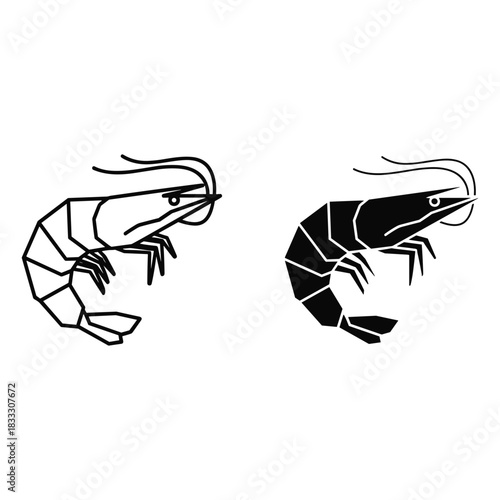 Shrimp Icon Line and Silhouette prawn seafood