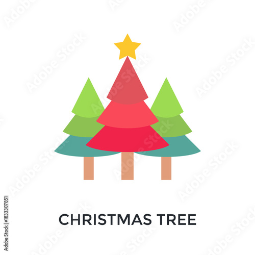 Christmas Tree Icon Flat Color Style. Vector Illustration For Graphic Design