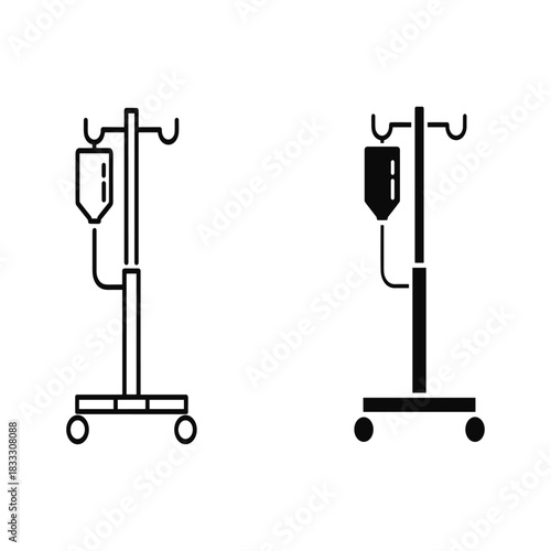 Medical IV Drip Stand Icon Outline and Filled IV drip