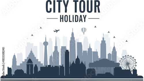 City Tour Holiday Skyline Illustration Modern Urban Landscape and Vacation Concept