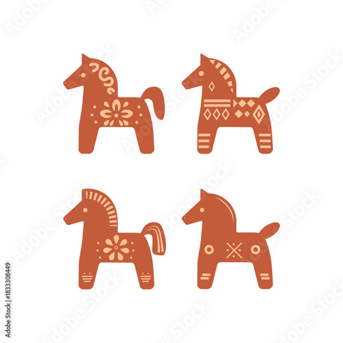 Scandinavian orange Christmas horse set.