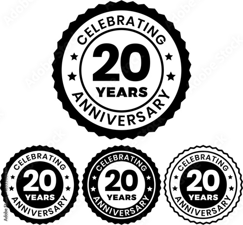20 Years Anniversary Badge – Golden Round Celebration Emblem Vector