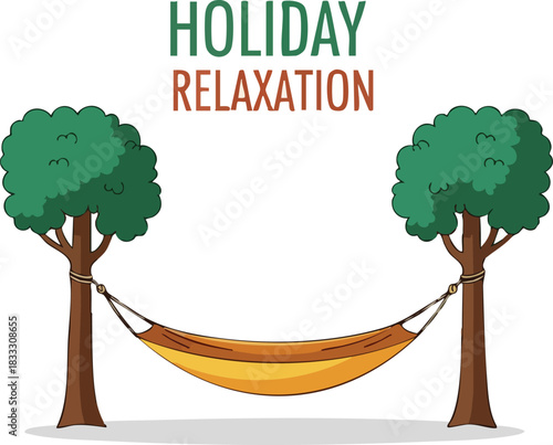 Holiday Relaxation Hammock Between Trees Illustration for Tranquil Vacation and Serene Leisure
