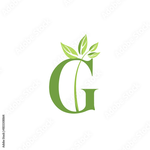 Green letter g with leaves for nature organic company branding