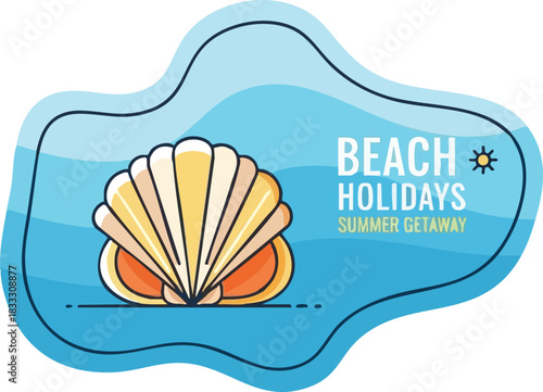 Beach Holidays Summer Getaway Illustration with Seashell Graphic