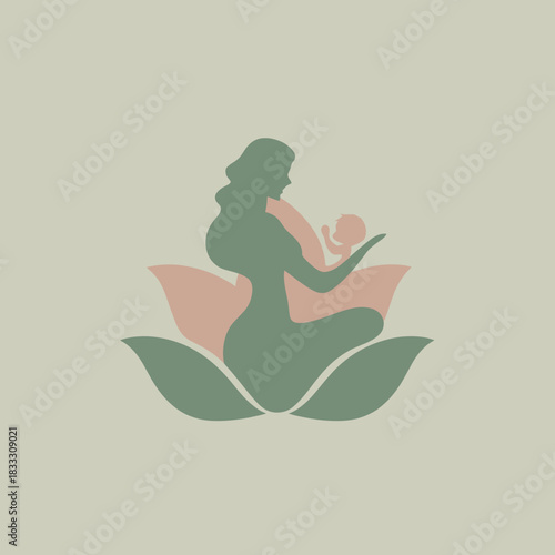 Mother and child silhouette in lotus flower conceptual illustration
