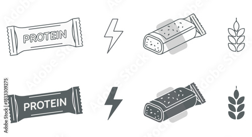 Protein Bars and Energy Graphic Representation in Vector Style, Providing Elements for Healthy and Athletic Lifestyle Concepts