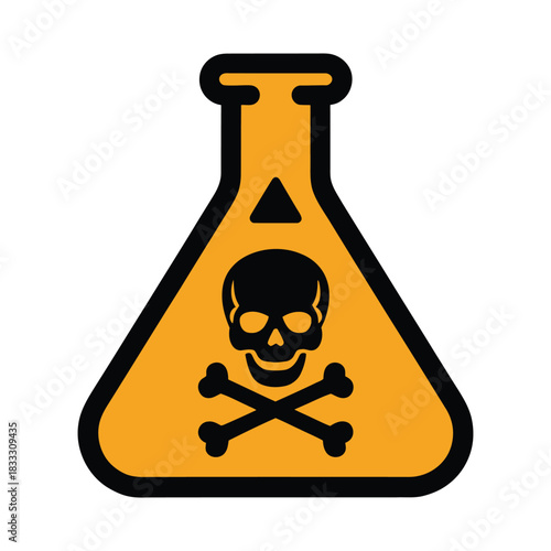 Hazardous chemical warning symbol inside a laboratory flask icon