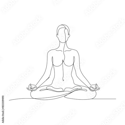 Minimalist line art drawing of a person meditating in lotus position