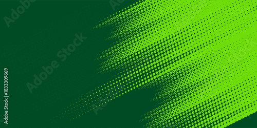 Abstract green digital background with diagonal halftone patterns and dynamic light streaks. A futuristic and modern design, perfect for technology, innovation, and digital-themed projects.