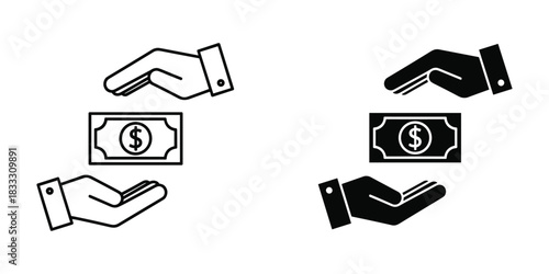 Hands Holding Dollar Bill Icons money currency