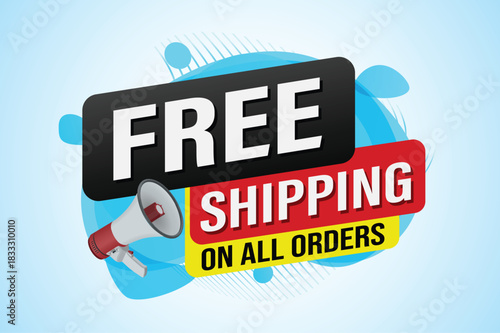Free shipping all orders tag. Banner design template for marketing. Special offer promotion or retail. background banner modern graphic design for store shop, online store, website, landing page

