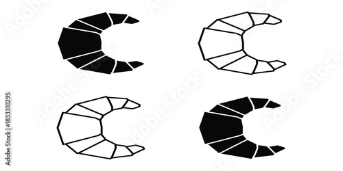 Croissant icon line art and solid silhouette pastry