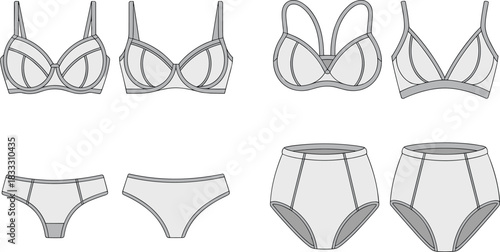 Fashionable Lingerie Set Flat Fashion Sketch Collection panties underwear
