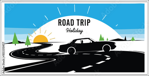 Road Trip Holiday An Adventure on the Open Road with Car, Sun, and Scenic Views