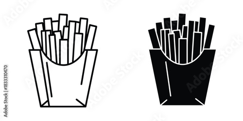 French Fries Icons Outline and Solid Fill fast food