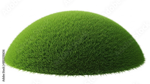 A perfectly shaped, dense, vibrant green dome of manicured grass, resembling a small hill or mound, isolated on white background for easy composition and design use
