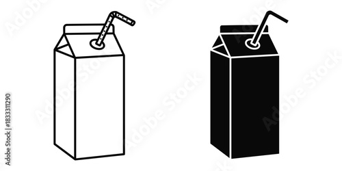Outline and Silhouette Juice Box Icons carton drink