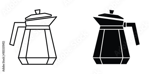 Coffee Maker Icon Set Outline and Solid moka pot espresso maker