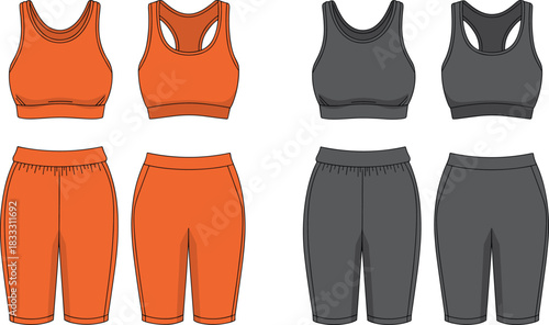 Sports Bra and Shorts Set Flat Fashion Sketch Collection activewear athletic