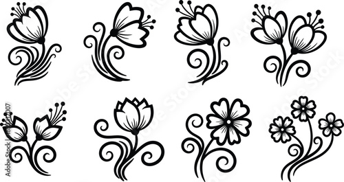 Elegant floral sketches a collection of delicate black and white flower designs