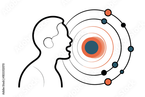 Illustration of a person speaking with sound waves emanating outwards, representing communication.