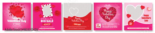 Valentine’s Day template bundle including social media post pack, square flyer poster design, web banner collection, promo designs, advertisements, and marketing templates