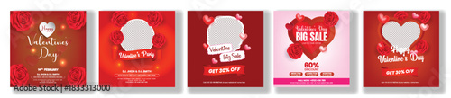 Valentine’s Day social media post pack and square flyer poster template design bundle with web banner collections, ads, promo design, and advertisement templates for marketing and promotions