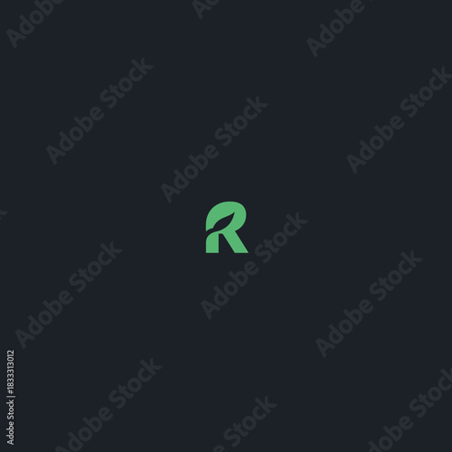 Green letter r with leaf element on dark background logo design