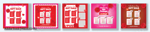 Trendy Set of Valentine’s Day gift sale social media post template bundle, Gift packages sale square flyer poster design, web banner collection, ads, promotional promo, and advertisement templates