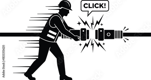 Worker silhouette securely connecting cables in a modern network