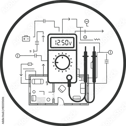 Digital Multimeter Flat Design Icon on Blueprint