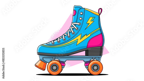 Colorful Roller Skate Illustration on White Background.