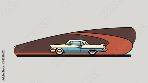 Vintage American Classic Car Driving on a Desert Road.