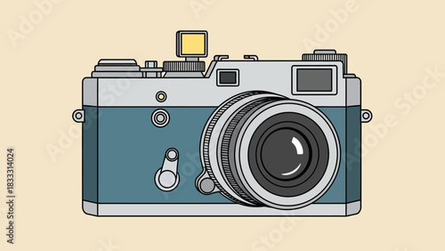 Vintage analog camera with flash vector illustration.