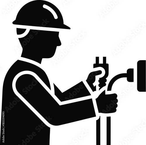 Worker Connecting Cables Minimalist Flat Vector Icon