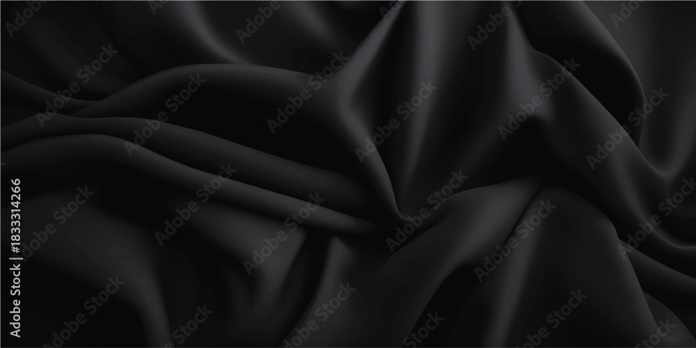 Fototapeta premium Deep Black Luxury Silk Ripple Fabric with Rich Textural Shadows and Minimal Fashion-Grade Texture for Exclusive Branding