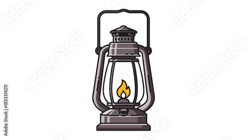 Vintage Oil Lantern with Burning Flame.