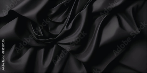 Deep Black Luxury Silk Ripple Fabric with Rich Textural Shadows and Minimal Fashion-Grade Texture for Exclusive Branding