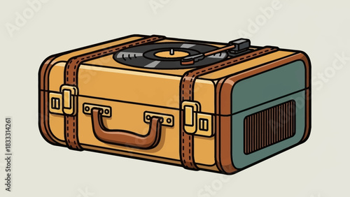 Vintage Suitcase Turntable - Retro Music Player Illustration.
