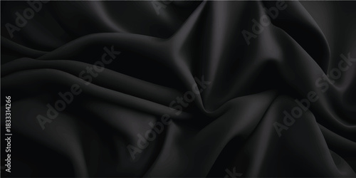 Deep Black Luxury Silk Ripple Fabric with Rich Textural Shadows and Minimal Fashion-Grade Texture for Exclusive Branding