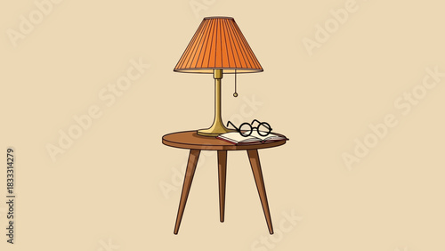 Vintage Table Lamp with Glasses on a Side Table.