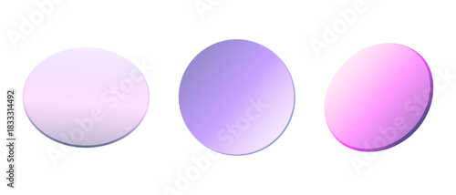 Set of holographic gradient transparent circles in geometric radial shaped style. Trendy decoration vector art for modern graphic designs.