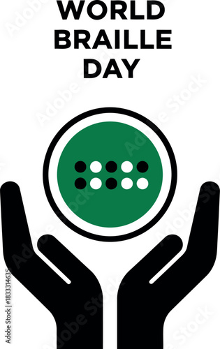 World braille day concept, hands holding braille pattern icon