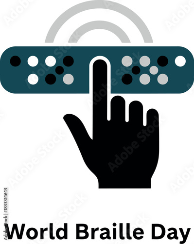 Braille day: hand touching tactile display for visually impaired