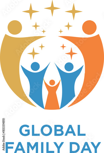Global family day celebration logo with diverse figures and stars