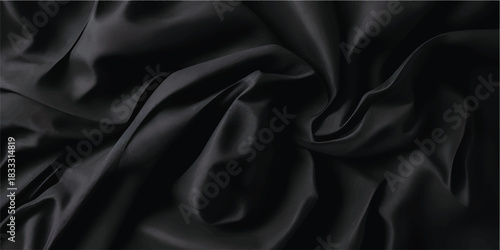Black luxurious silk satin fabric texture backdrop, elegant and smooth